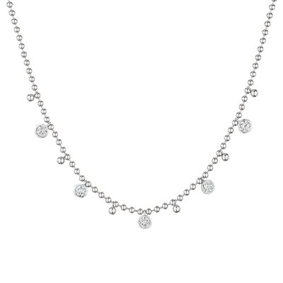 Bezel Ball Chain Necklace - White Gold