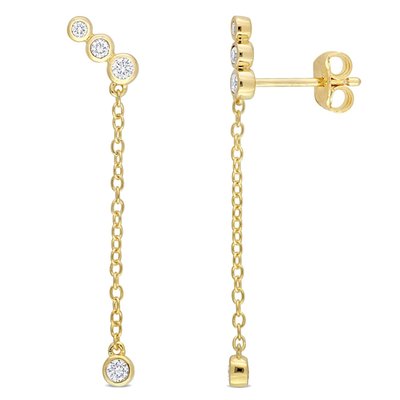 3-Stone Dangle Earrings (1/5ct) - Yellow Plated