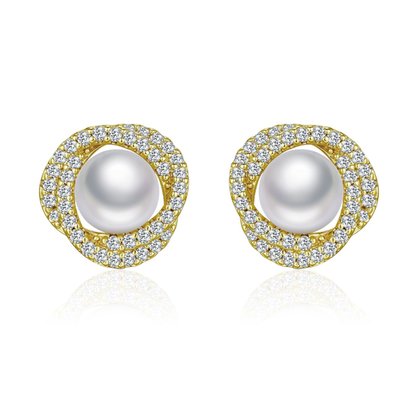 Opulent Majesty Pearl Stud Earrings - Gold