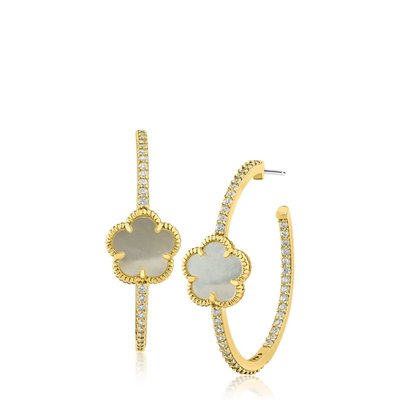 Pave Hoop With Clover Charm - 2 Color Options