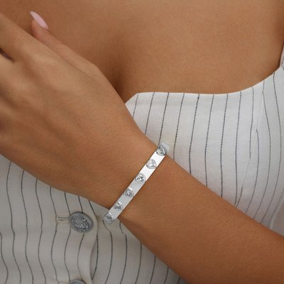 Heart Bangle Bracelet - White Gold