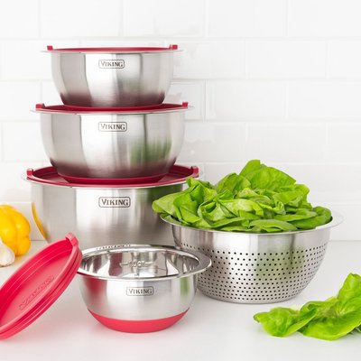 Stainless Steel Bowl & Lid (9-Piece Set) - Red