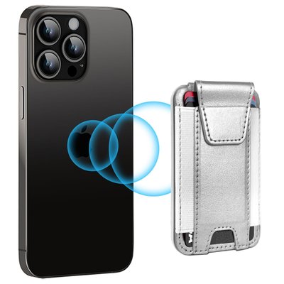 Leather Magnetic Wallet/Tracker/Stand - Silver