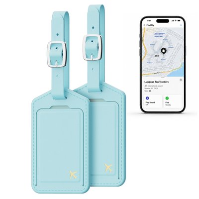 Leather Luggage Tag Trackers (2 Pack) - Blue