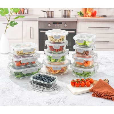 Fluted Glass Storage Containers (12 Piece) - Grey