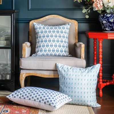 Square Pillow Cover - Indigo Blue Ethnic