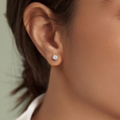 Solitaire Stud Earrings (1/2ct) - Sterling Silver