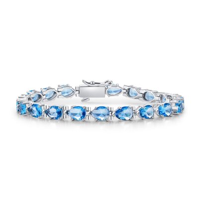 CZ Tennis Bracelet Pear Shape - Blue Topaz