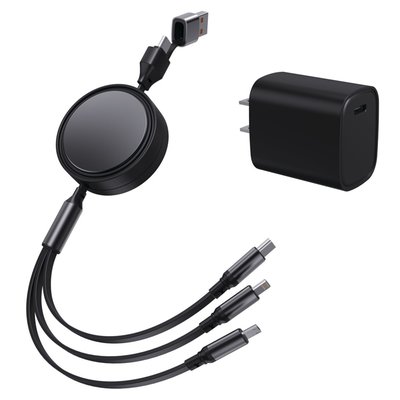 6-in-1 Retractable Cables + Adapter - Black