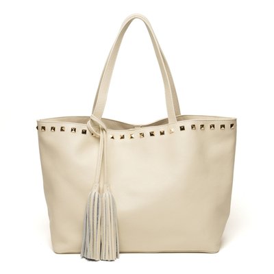 Studded Leather Tassel Tote - Ivory