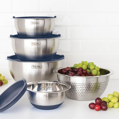Stainless Steel Bowl & Lid (9 Piece Set) - Slate Blue
