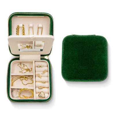 Plush Velvet Travel Jewelry Box - Emerald