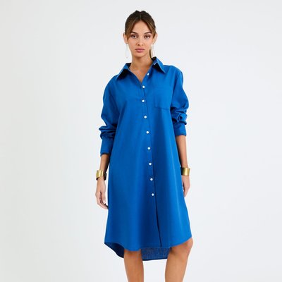 Linen Shirt Dress - Sapphire Blue