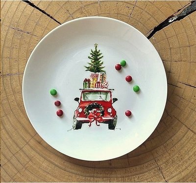Round Porcelain Tray - Car