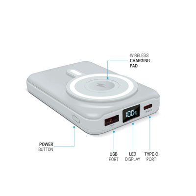 Wireless Charging Battery & Stand - Polar White