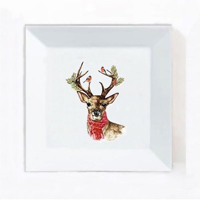 Square Porcelain Tray - Deer