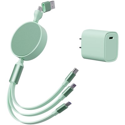 6-in-1 Retractable Cable With Fast Charge Adapter - Green