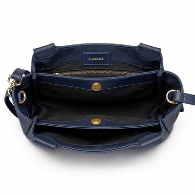 Shoulder & Cross Body Leather Tote - Navy