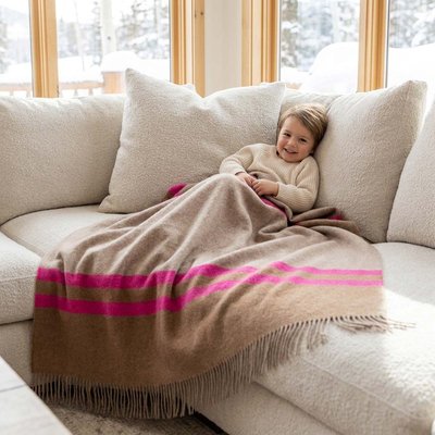 Glamper Throw - Light Taupe/Tobacco/Shocking Pink