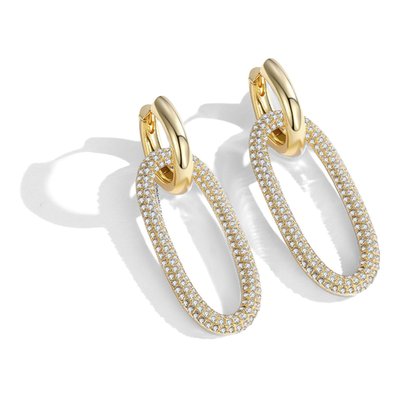 Lustrous Elegance Oval Drop Earrings - 14K Gold