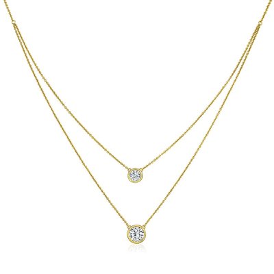 Double Layered Solitiare Necklace - Yellow Gold