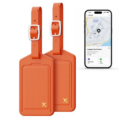 Leather Luggage Tag Trackers (2 Pack) - Orange