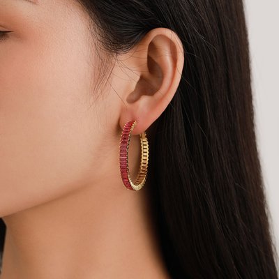 Lustre Bloom Hoop Earrings - Ruby