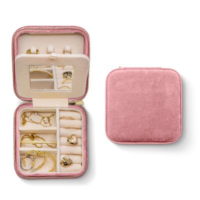 Plush Velvet Travel Jewelry Box - Dusty Pink