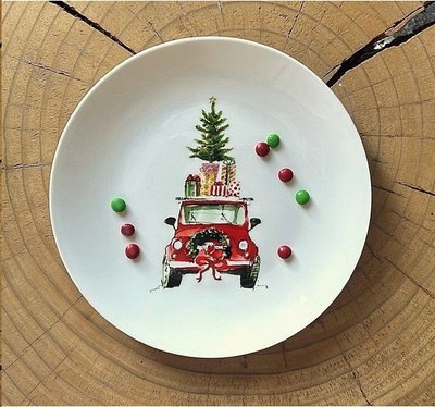 Round Porcelain Tray - Red Car