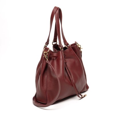 Leather Drawstring Handbag - Wine