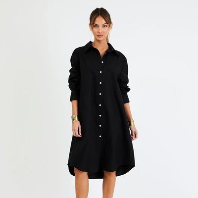 Linen Shirt Dress - Black