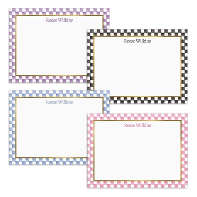 Flat Note Cards - Watercolor Check Border