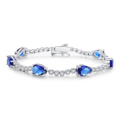 CZ Tennis Bracelet Tear Shape - Sapphire