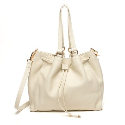 Leather Drawstring Handbag - Ivory