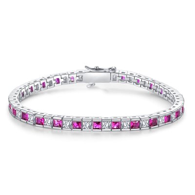 CZ Tennis Bracelet Princess Cut - Ruby