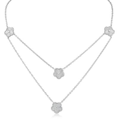 Pave Etched Clover Double Necklace - 2 Color Options