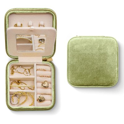 Plush Velvet Travel Jewelry Box - Mistletoe Green