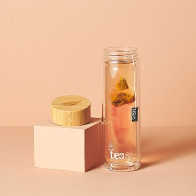 3 in 1 Sustainable Glass and Bamboo Tea Tumbler - Cinnamon