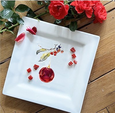 Square Porcelain Tray - Red Ornament