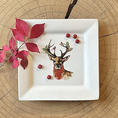 Square Porcelain Tray -  Deer