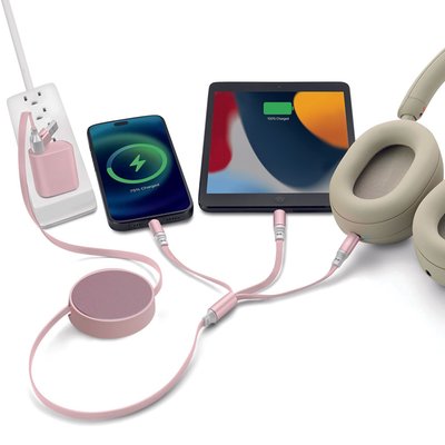 6-In-1 Retractable Cable With Fast Charge Adapter - Pink