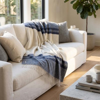 Glamper Throw - Ivory/Denim Blue/Navy