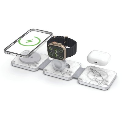 Tri Fold Charging Station - Marble White