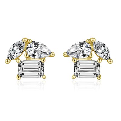 Radiant Brilliance 3-Stone Stud Earrings - Gold