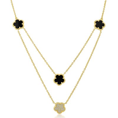 Pave Clover Charms Double Necklace - 2 Color Options