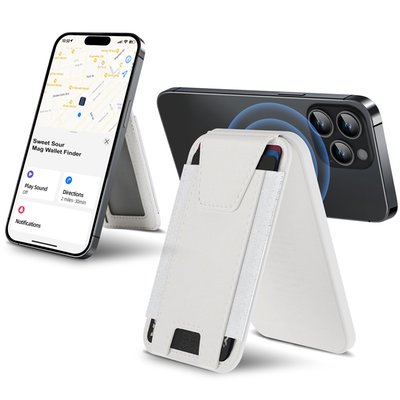 Leather Magnetic Wallet/Tracker/Stand - White