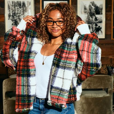 Cropped Sherpa Jacket - Vintage Plaid Multi