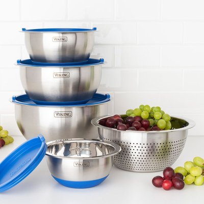 Stainless Steel Bowl & Lid (9-Piece Set) - Blue
