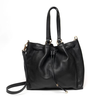 Leather Drawstring Handbag - Black