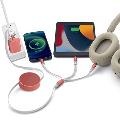 6-in-1 Retractable Cable With Fast Charge Adapter - Orange